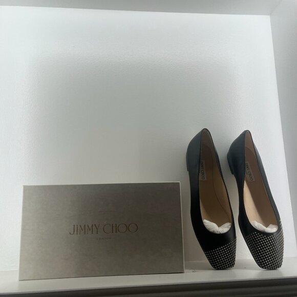 NEW Jimmy Choo Black silver Studded Davia Ballerina SQUARE Flat size 9 9.5 EU 41 - Picture 9 of 9
